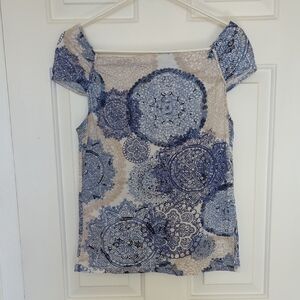 Ann Taylor Blue and Beige Patterned Top